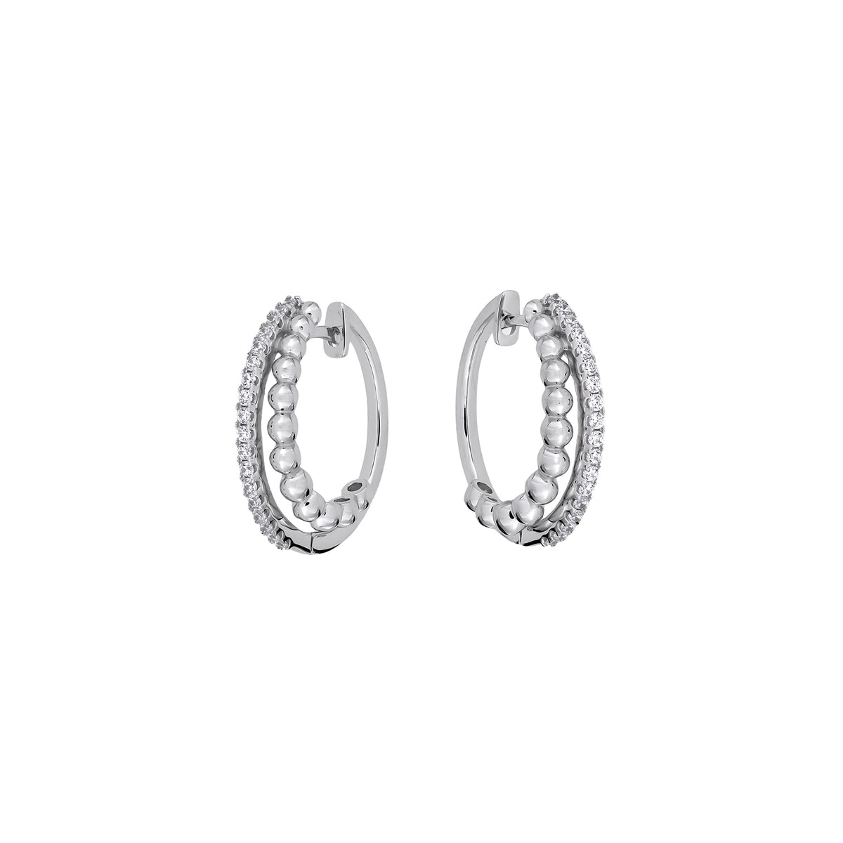 Silver Double Hoop Earrings with Beads and Cubic Zirconia