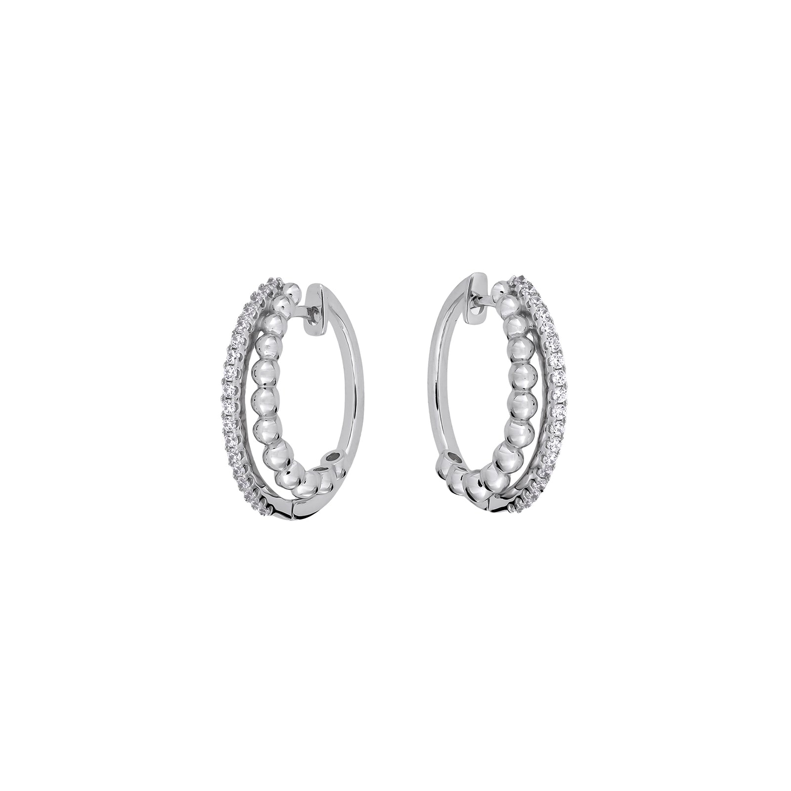 Silver Double Hoop Earrings with Beads and Cubic Zirconia