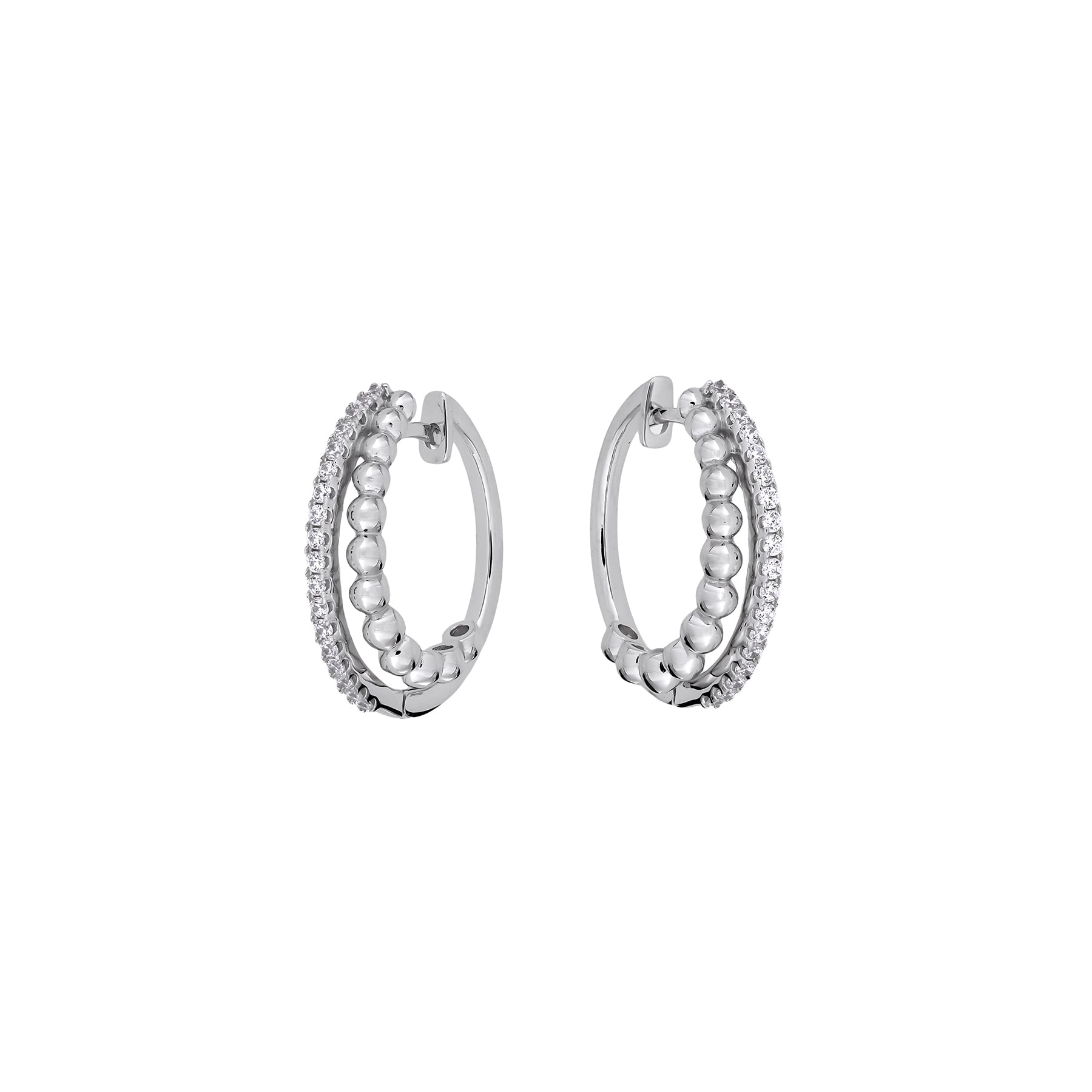 Silver Double Hoop Earrings with Beads and Cubic Zirconia