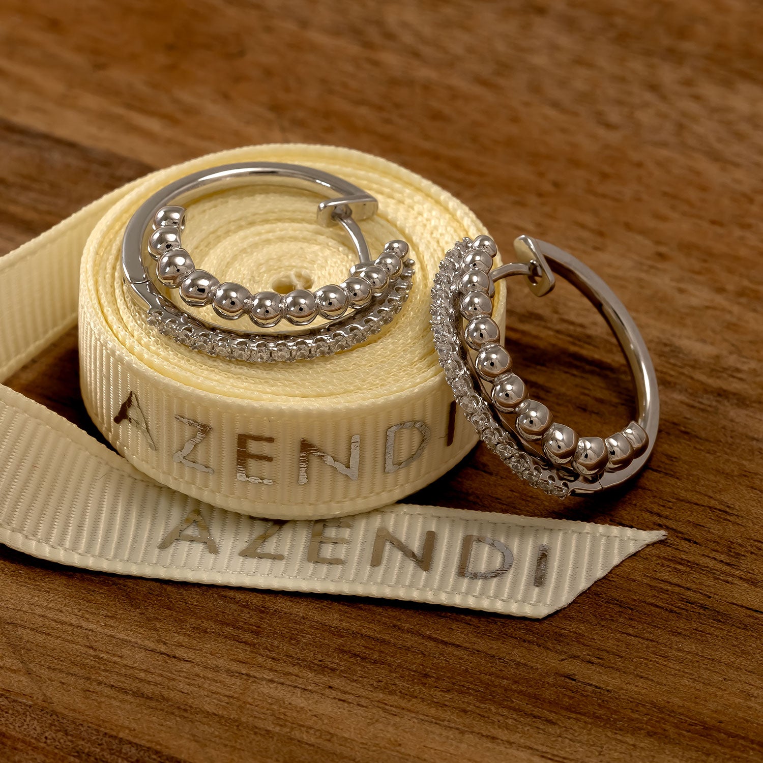 Silver Double Hoop Earrings with Beads and Cubic Zirconia