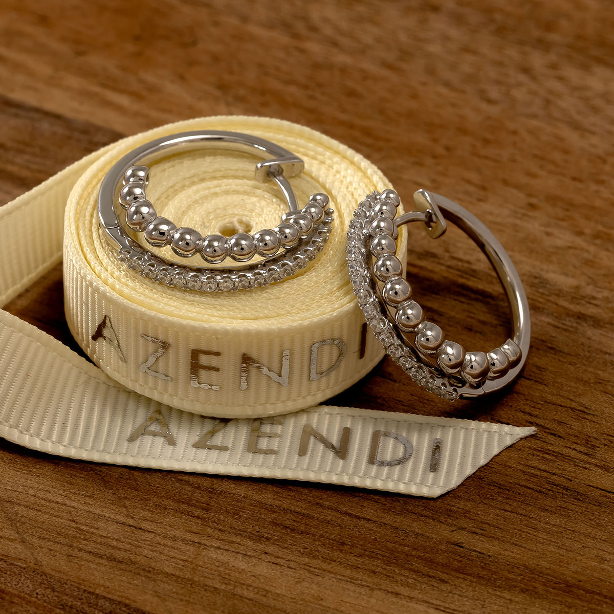 Silver Double Hoop Earrings with Beads and Cubic Zirconia