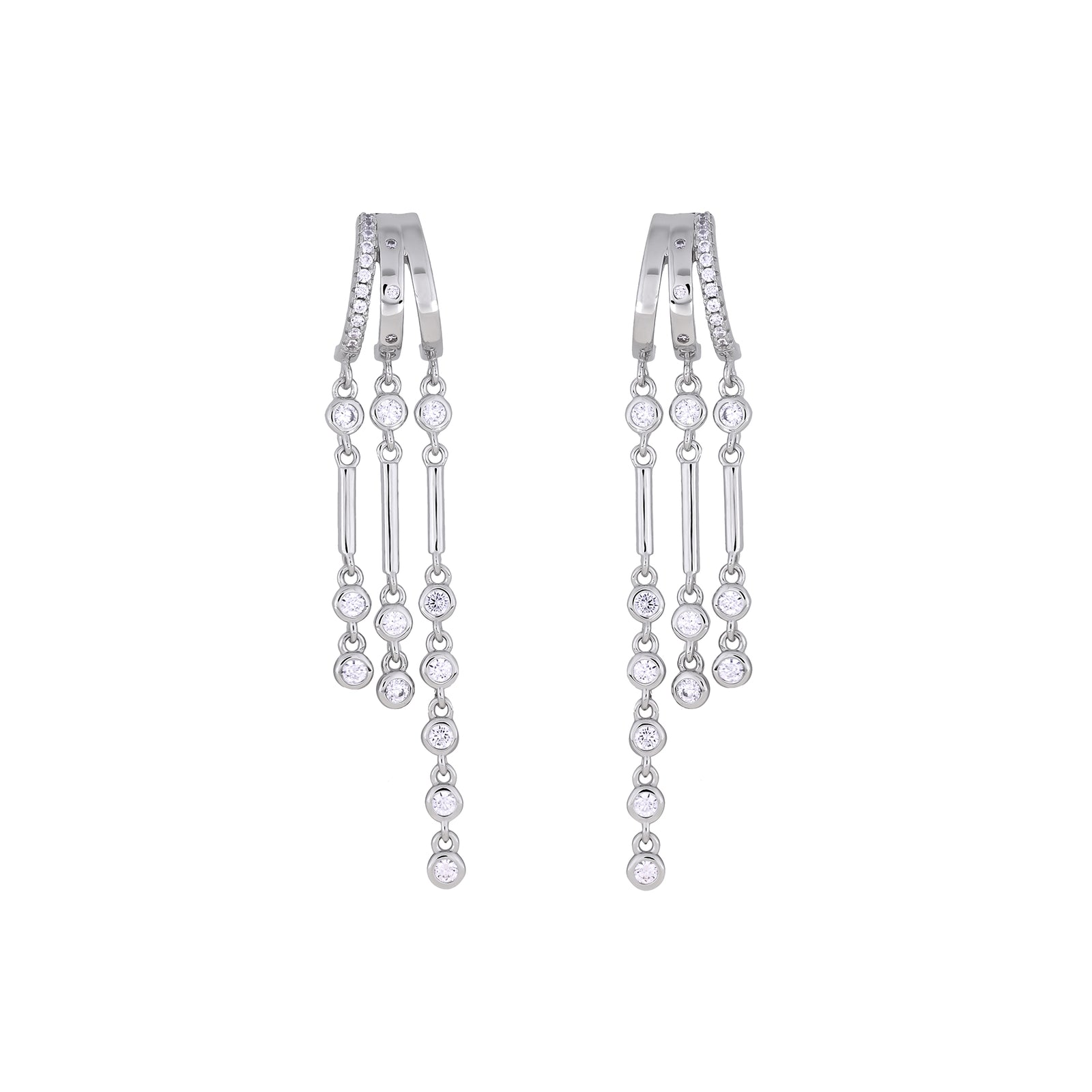Silver Triple Chains Hoop Drop Earrings