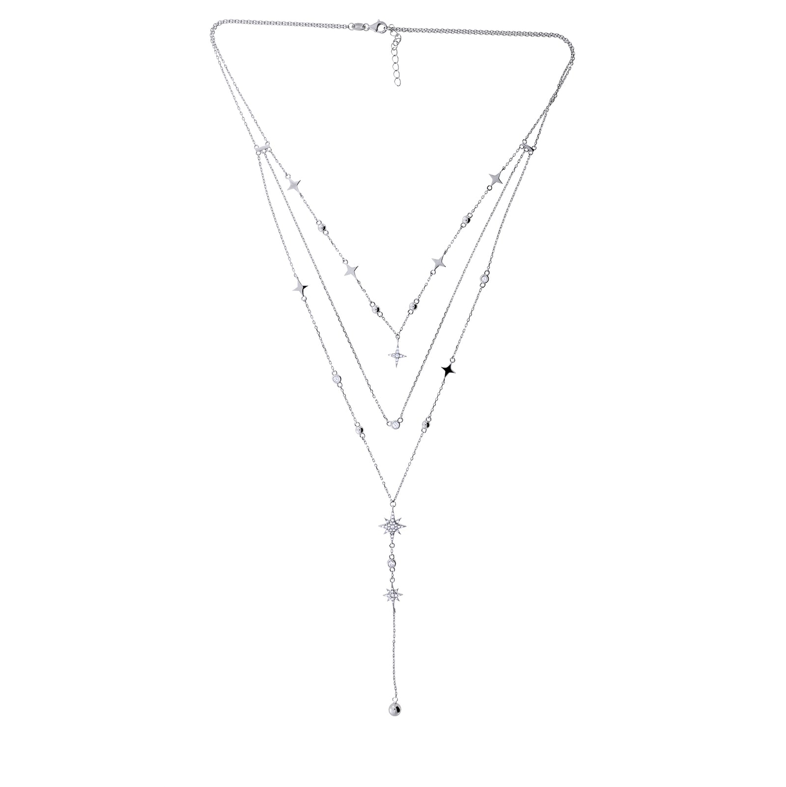Silver & Cubic Zirconia Multi Layered Star Necklace