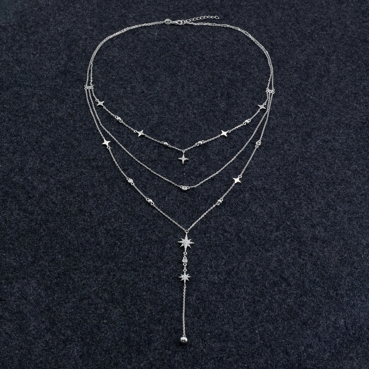 Silver & Cubic Zirconia Multi Layered Star Necklace