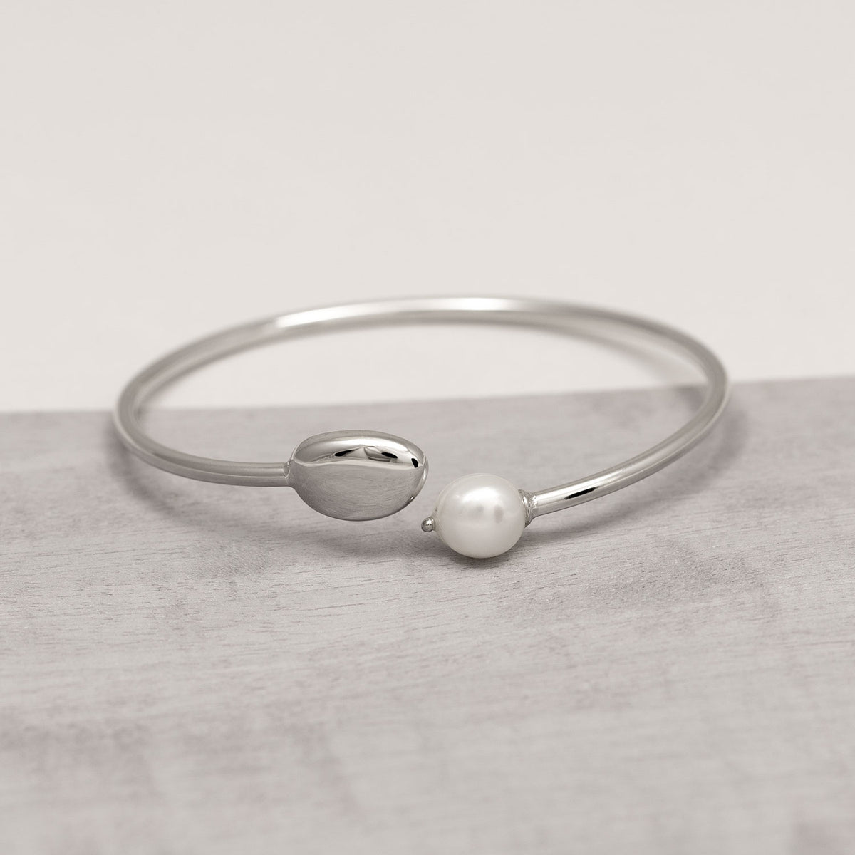 Sterling Silver, Pebble and Freshwater Baroque Pearl Flexi Bangle