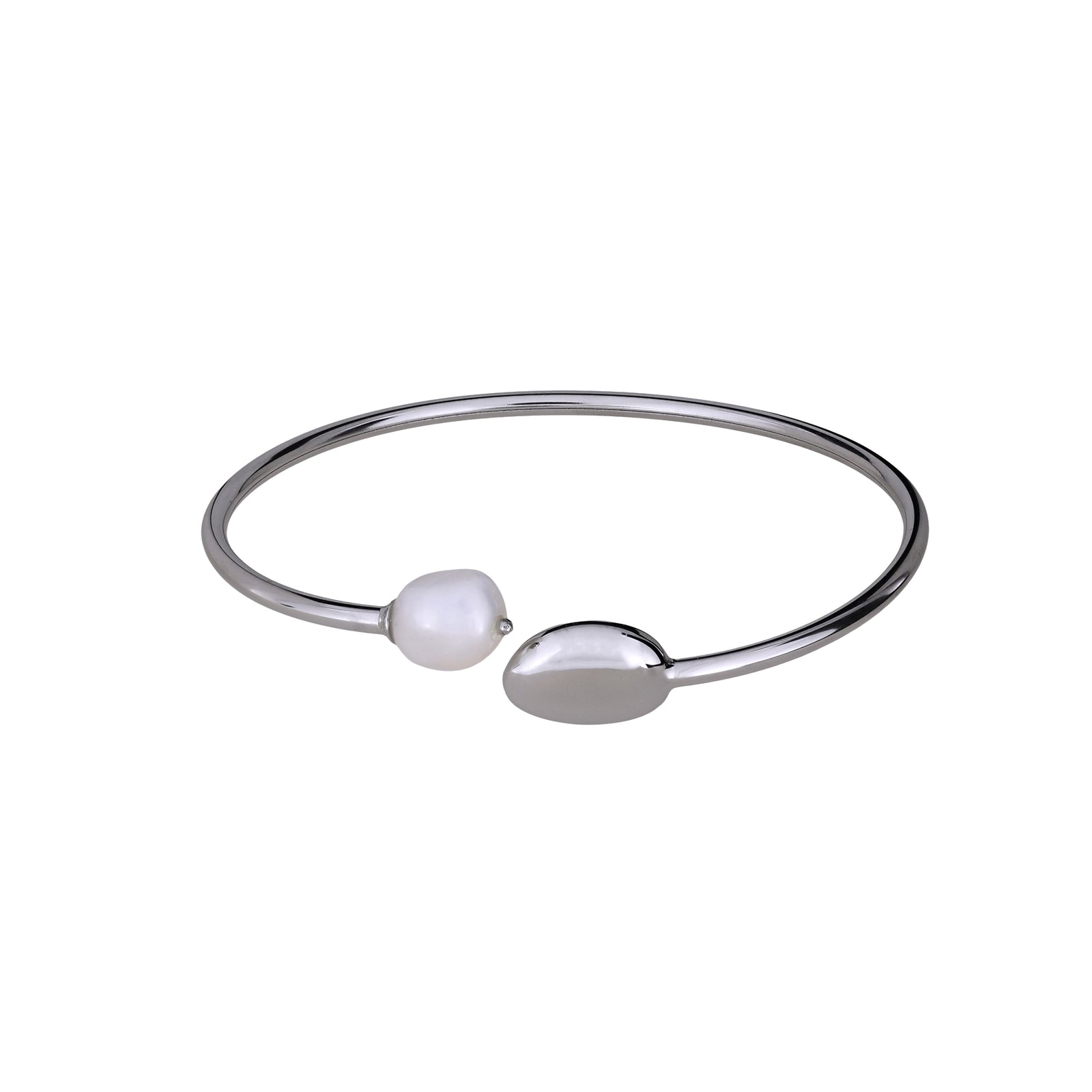 Sterling Silver, Pebble and Freshwater Baroque Pearl Flexi Bangle