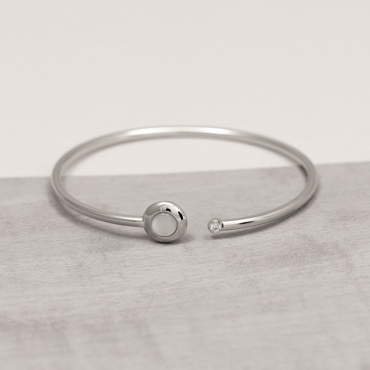 Sterling Silver, Mother of Pearl and Zirconia Flexi Bangle