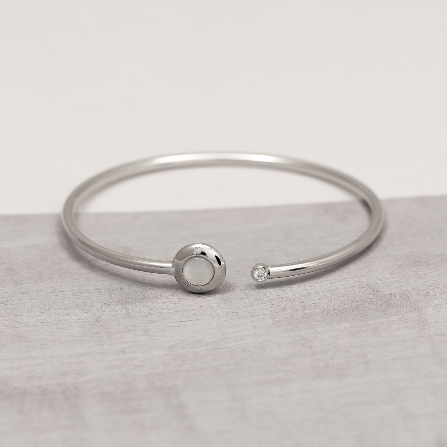 Sterling Silver, Mother of Pearl and Zirconia Flexi Bangle