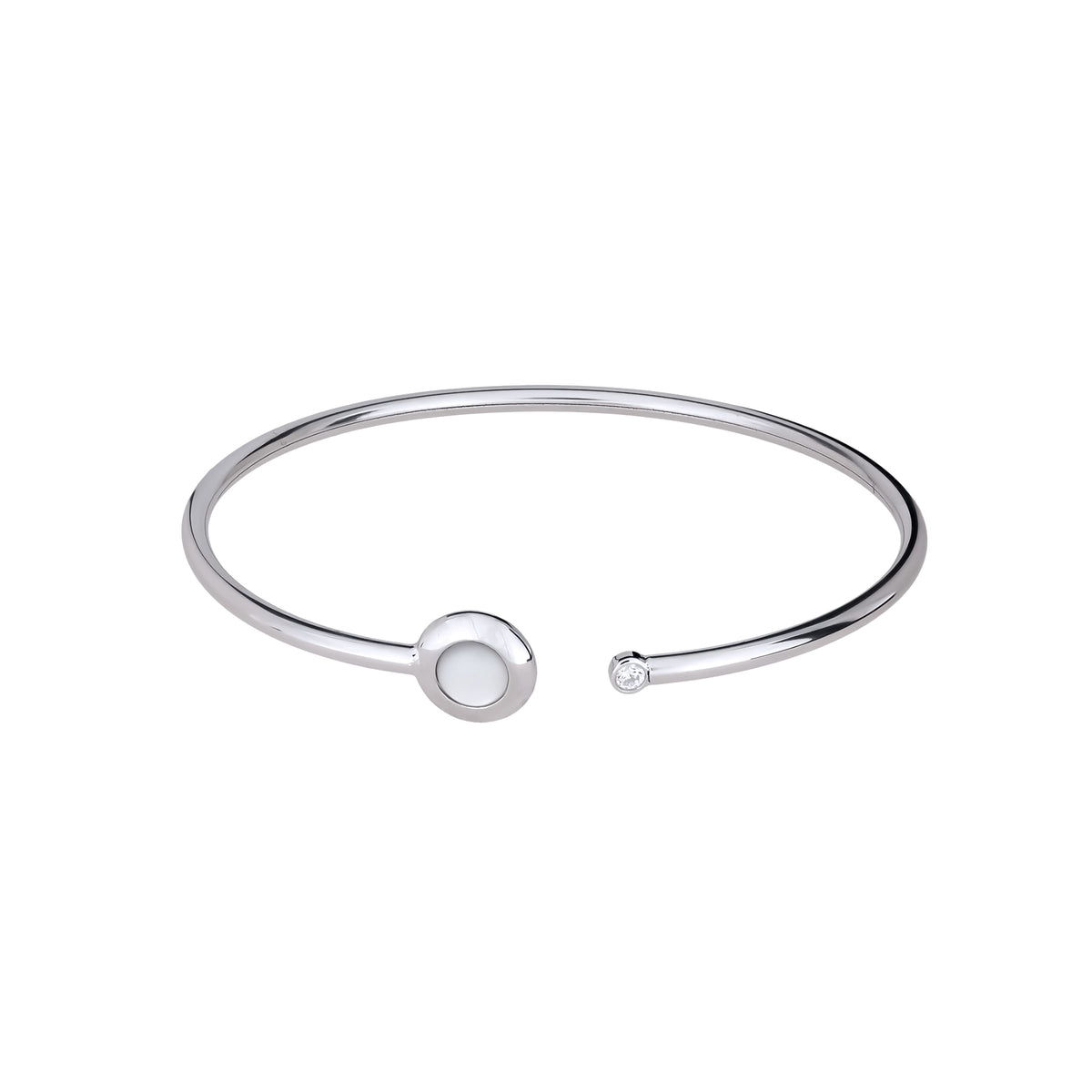 Sterling Silver, Mother of Pearl and Zirconia Flexi Bangle