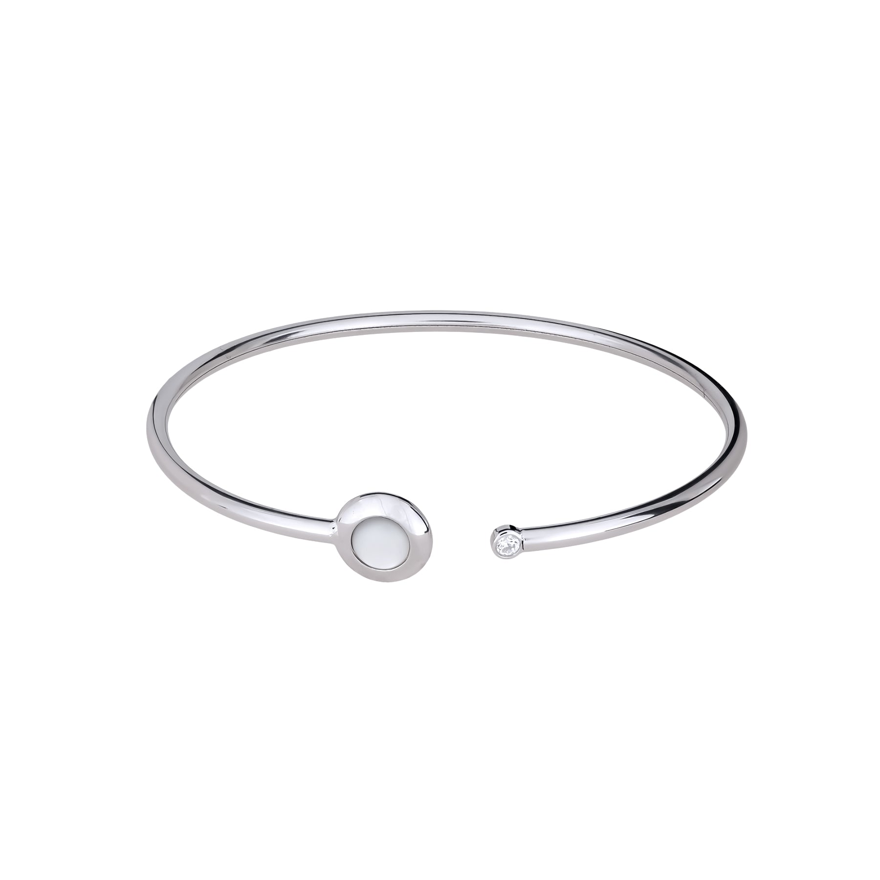 Sterling Silver, Mother of Pearl and Zirconia Flexi Bangle