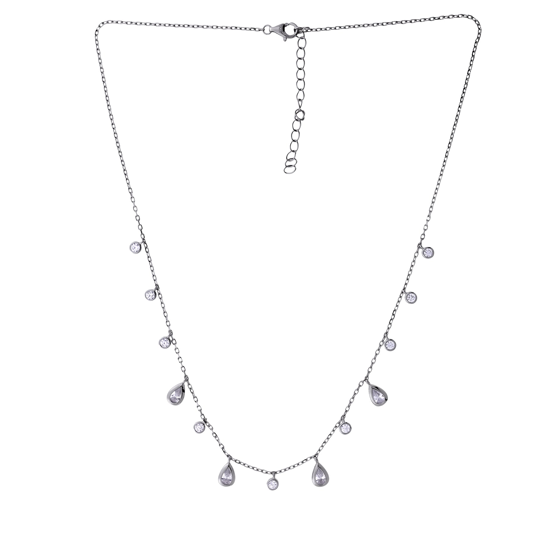 Sterling Silver and Cubic Zirconia Droplets Necklace