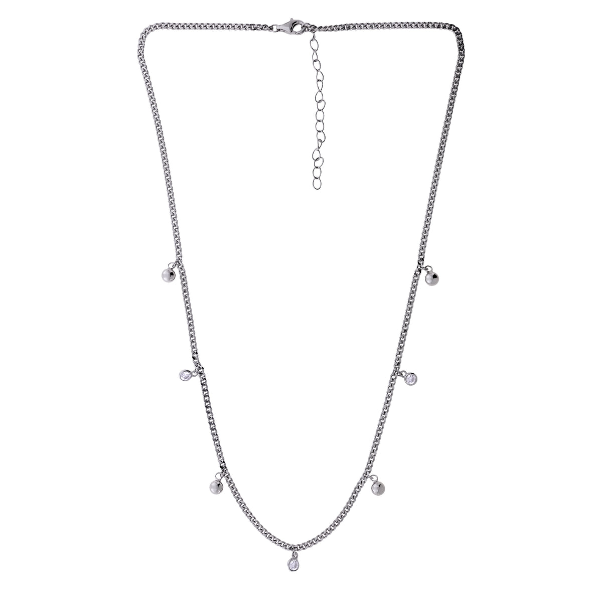 Sterling Silver Curb Necklace with Ball Beads