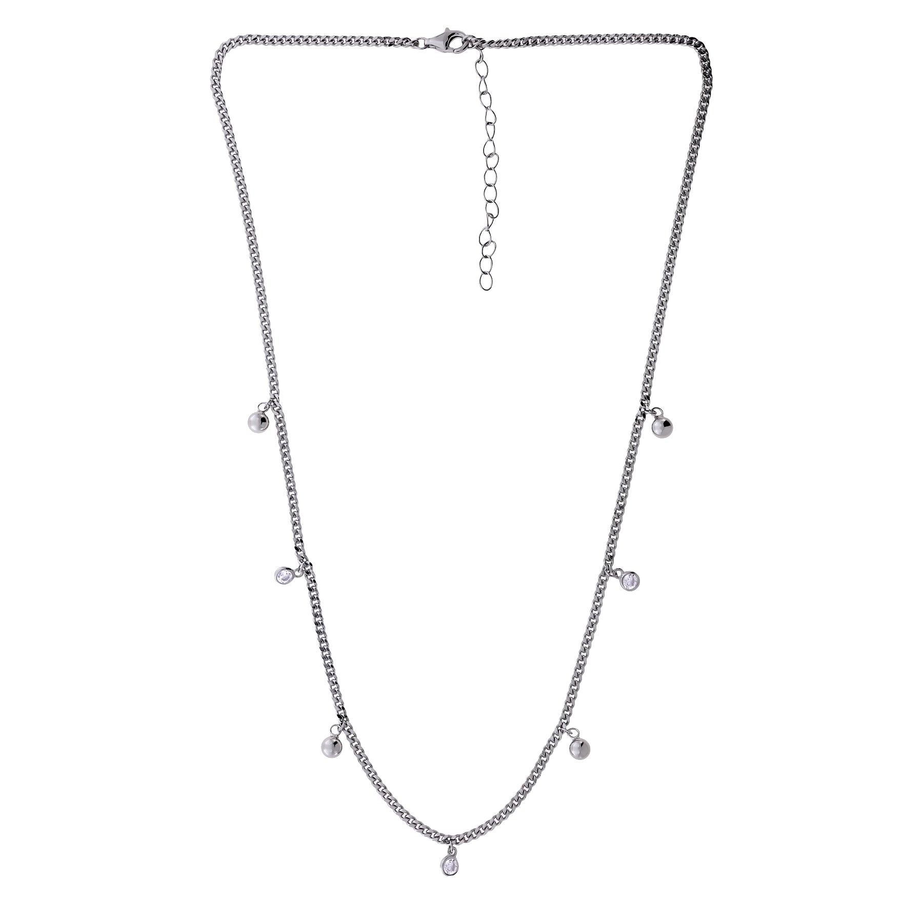 Sterling Silver Curb Necklace with Ball Beads
