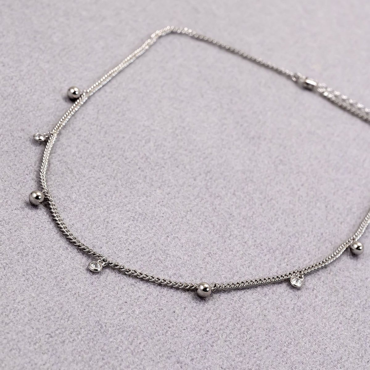 Sterling Silver Curb Necklace with Ball Beads