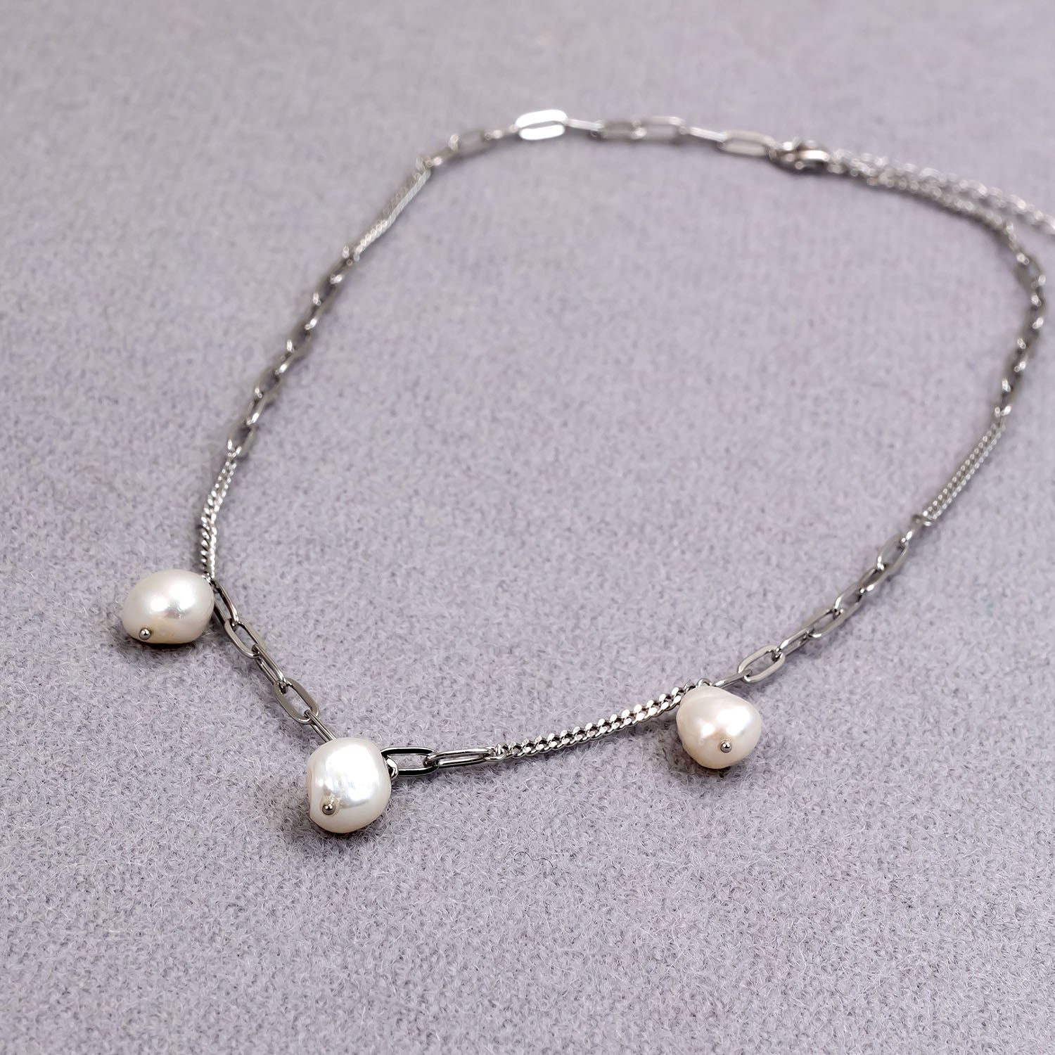 Sterling Silver Open Shapes & Freshwater Baroque Pearl Long Necklace