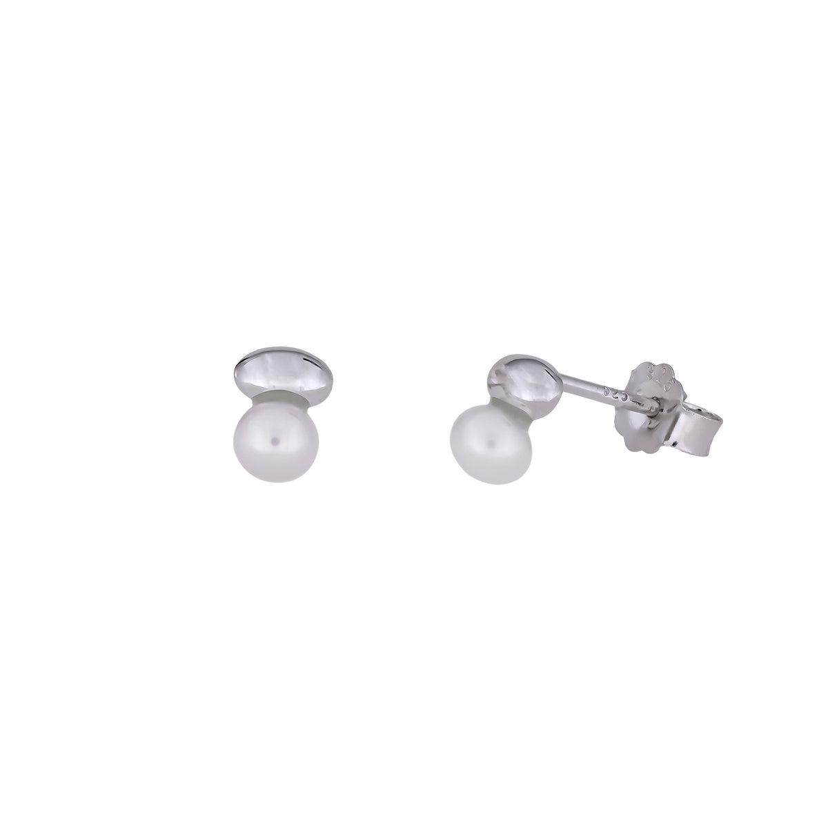 Sterling Silver Pebble and Rounded Freshwater Pearl Stud Earrings