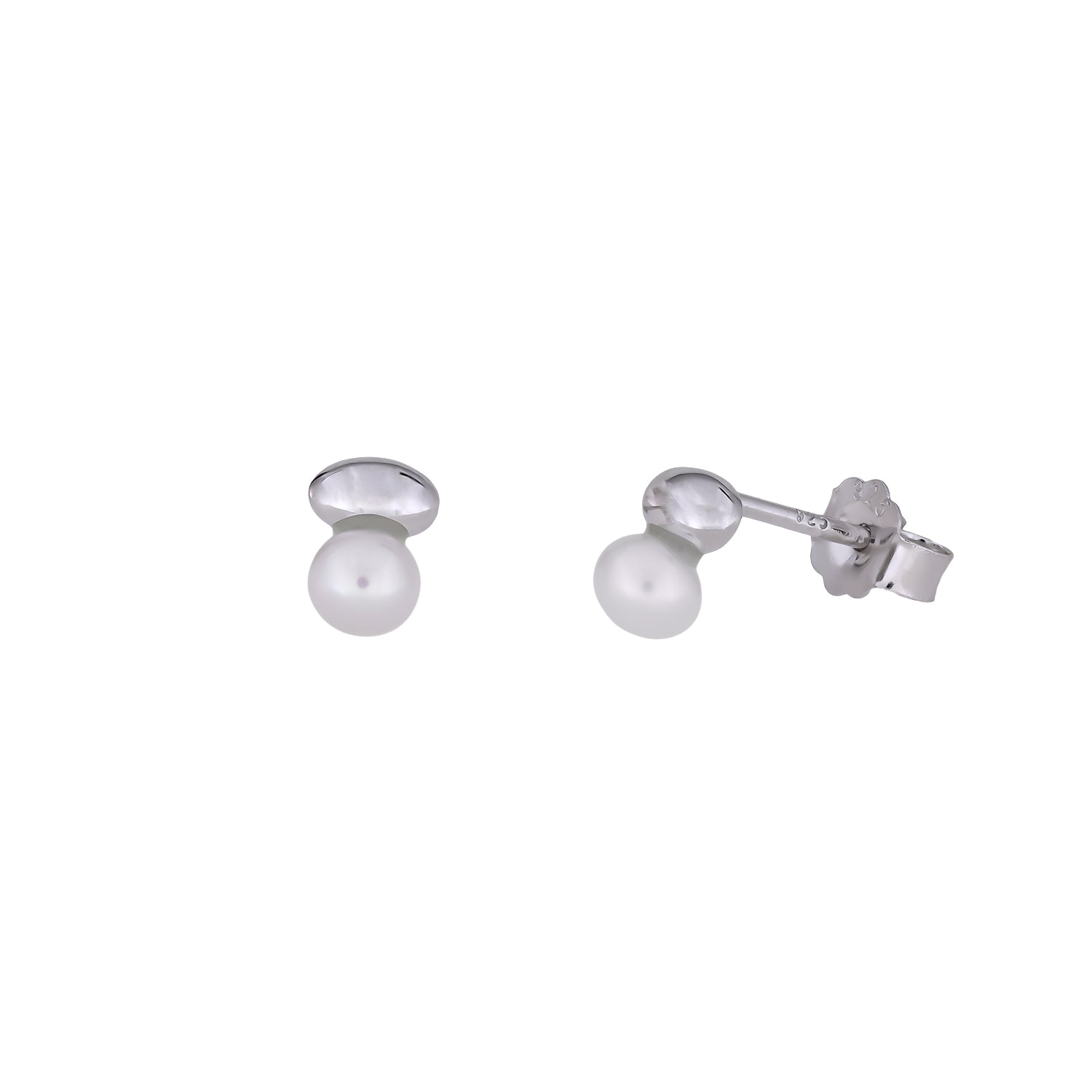 Sterling Silver Pebble and Rounded Freshwater Pearl Stud Earrings