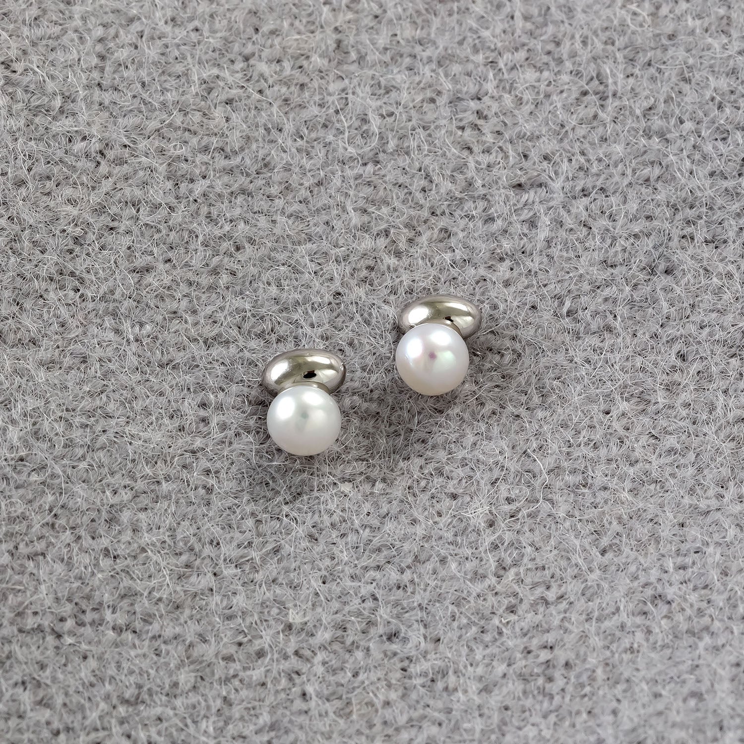 Sterling Silver Pebble and Rounded Freshwater Pearl Stud Earrings