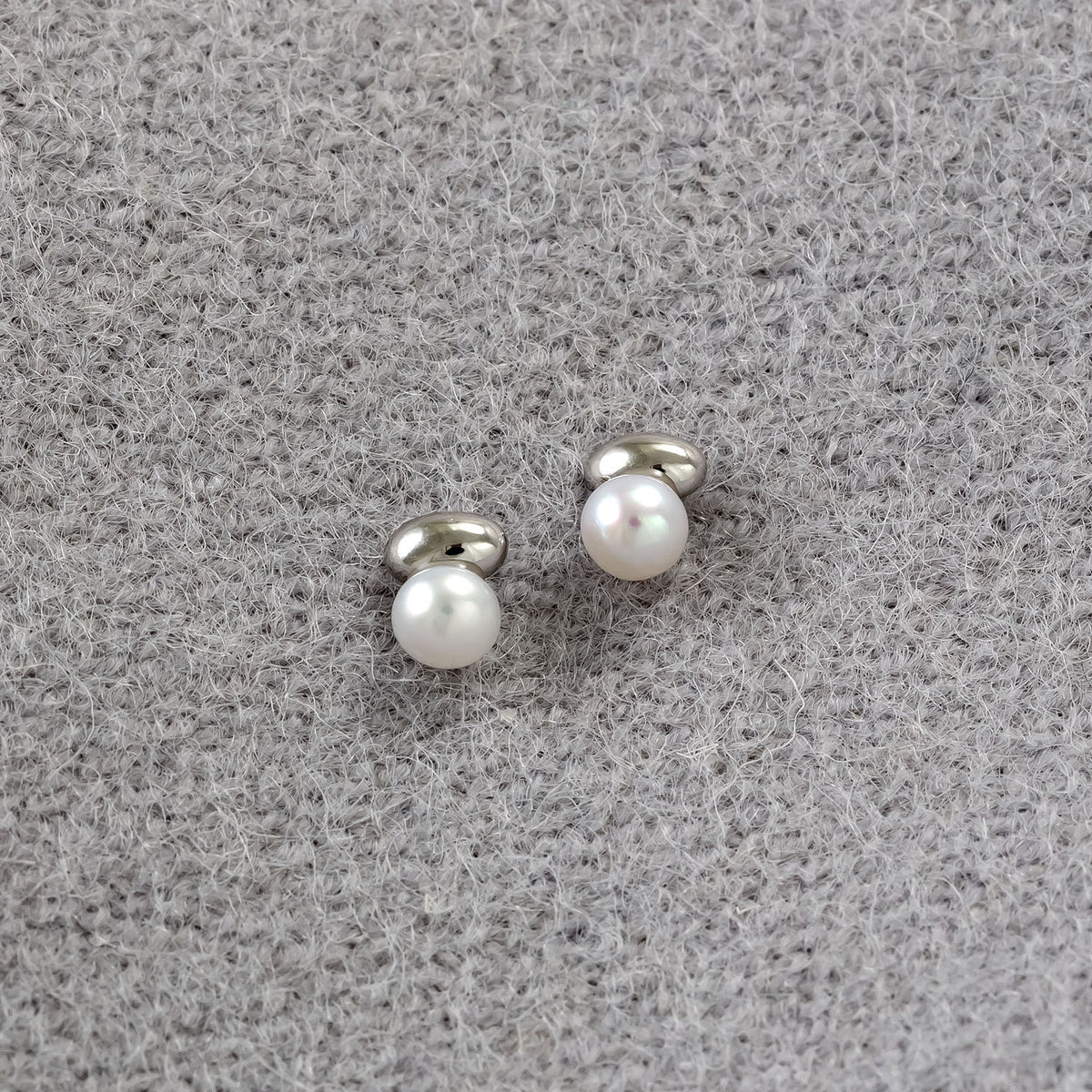 Sterling Silver Pebble and Rounded Freshwater Pearl Stud Earrings