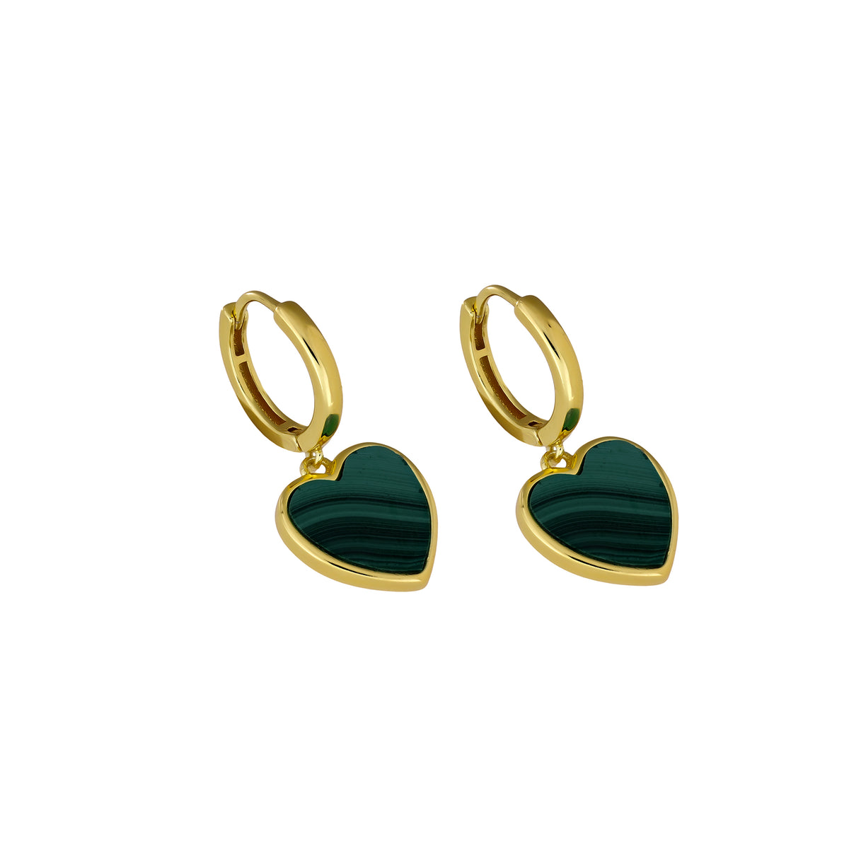 Gold Vermeil &amp; Malachite Heart Charm Hoop Earrings