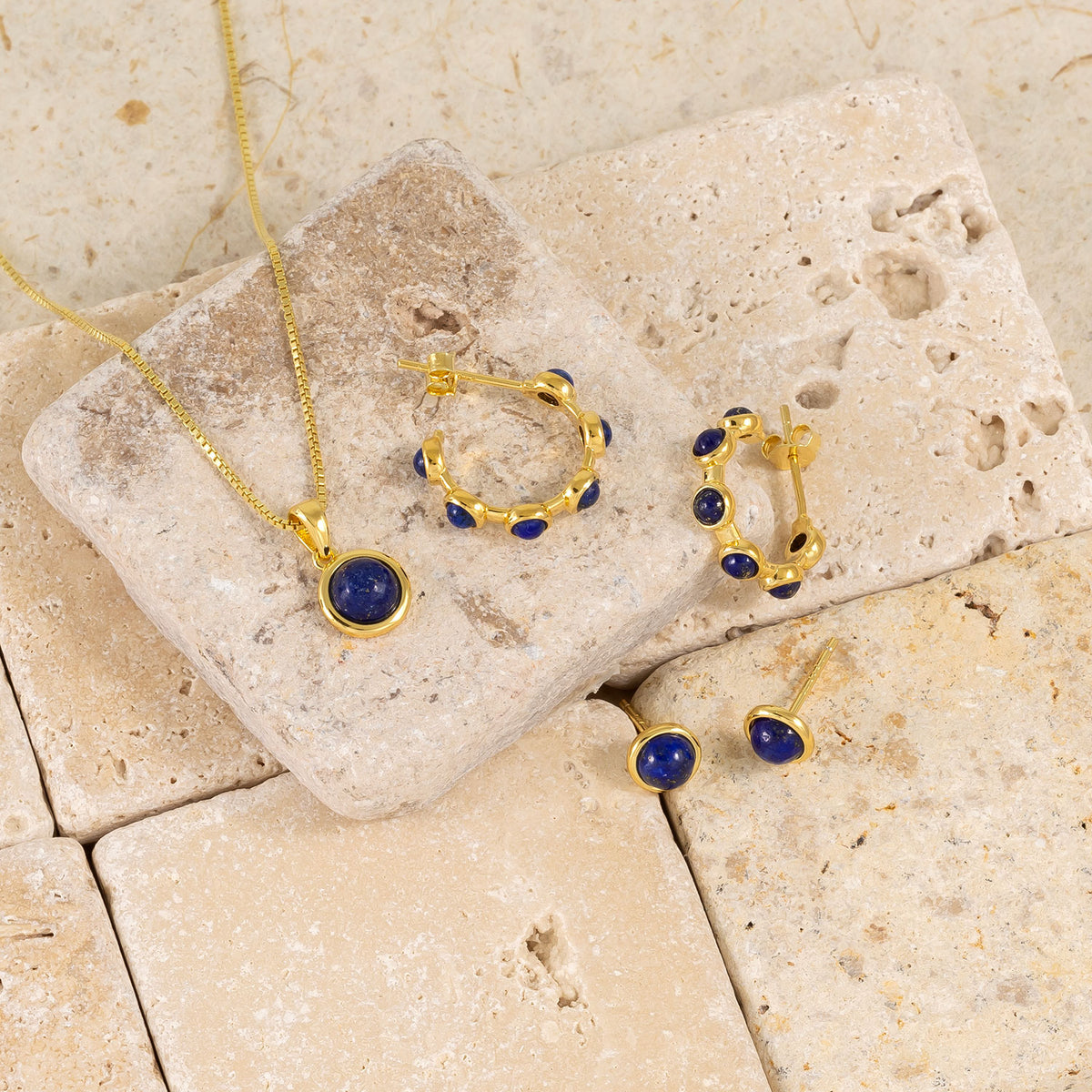 Gold Vermeil & Lapis Circle Stud Earrings