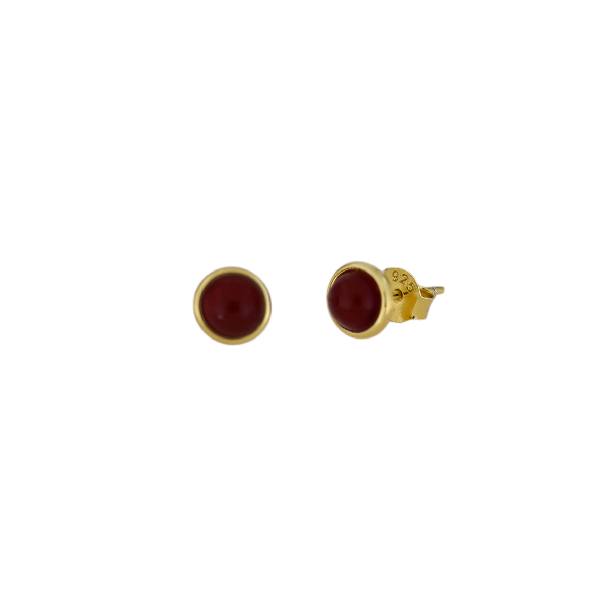 Gold Vermeil &amp; Red Agate Circle Stud Earrings