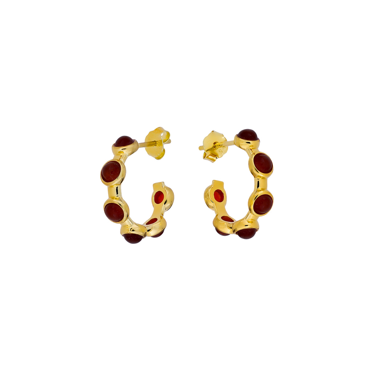 Gold Vermeil &amp; Red Agate Circles Hoop Earrings