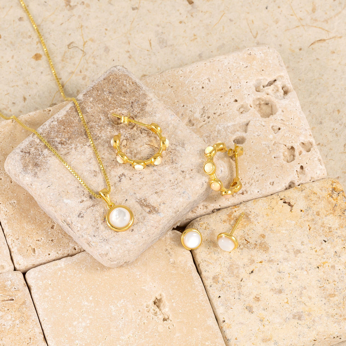 Gold Vermeil & White Mother of Pearl Circles Hoop Earrings