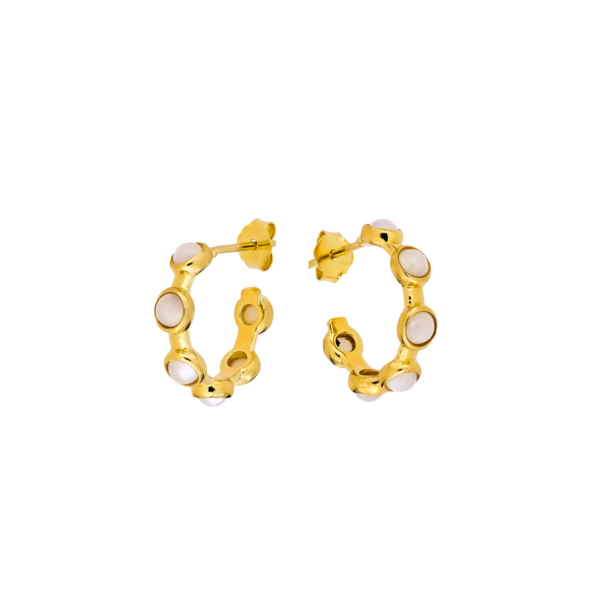 Gold Vermeil &amp; White Mother of Pearl Circles Hoop Earrings