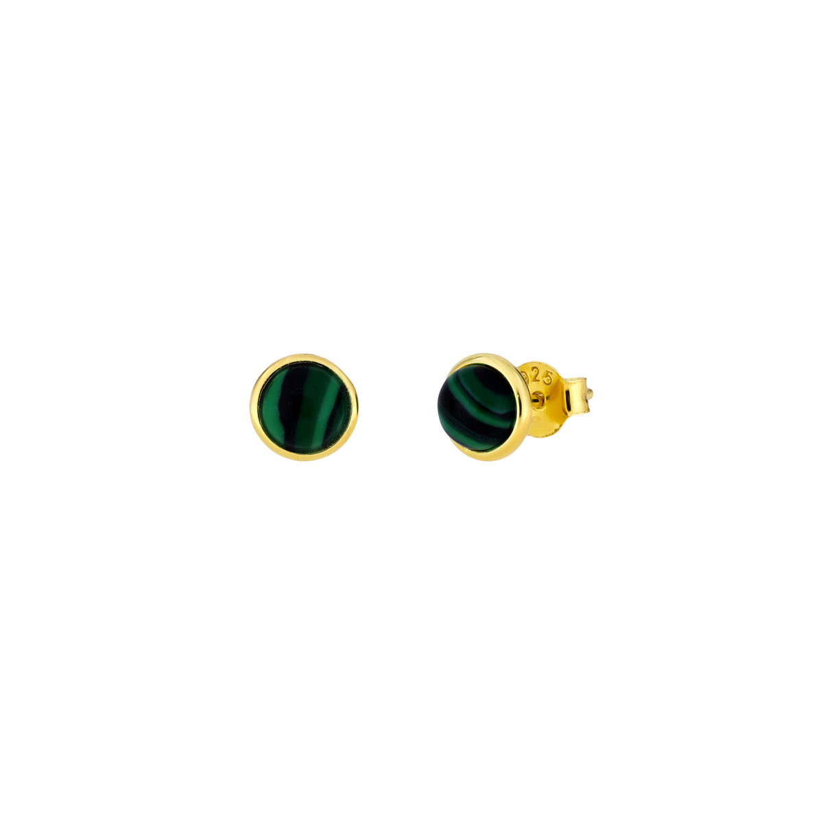 Gold Vermeil &amp; Malachite Circle Stud Earrings