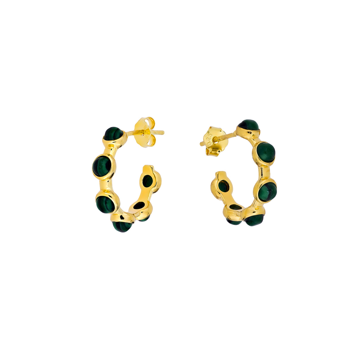Gold Vermeil &amp; Malachite Circles Hoop Earrings
