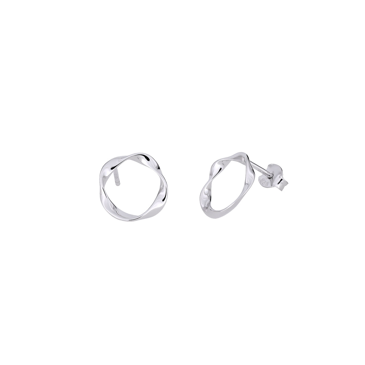 Silver Twisting Circle Stud Earrings
