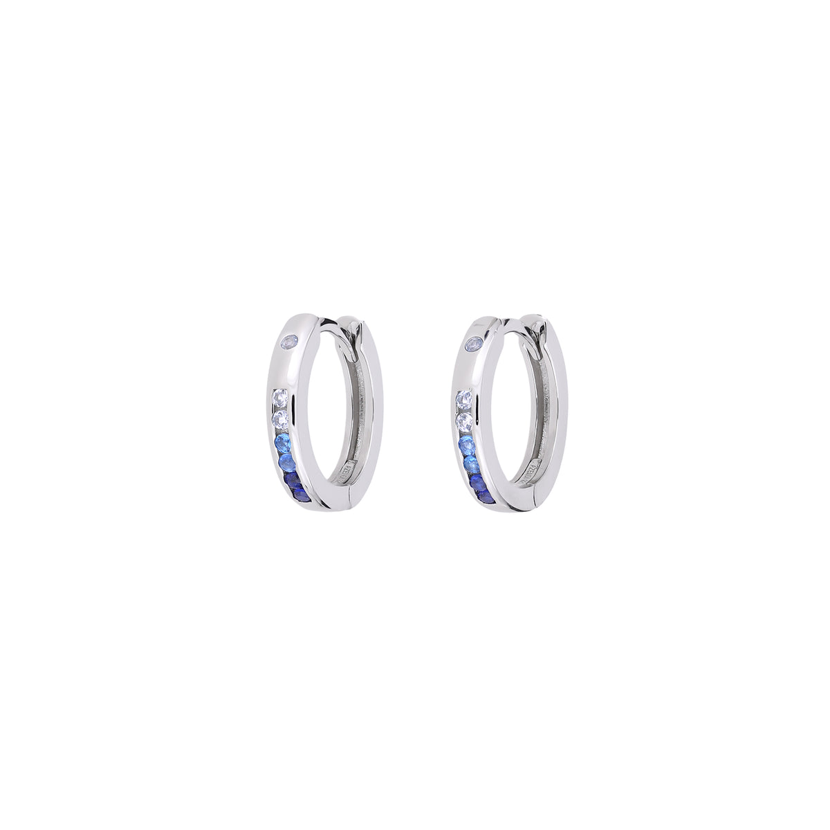 Silver &amp; Blue Cubic Zirconia Hinge Hoop Earrings