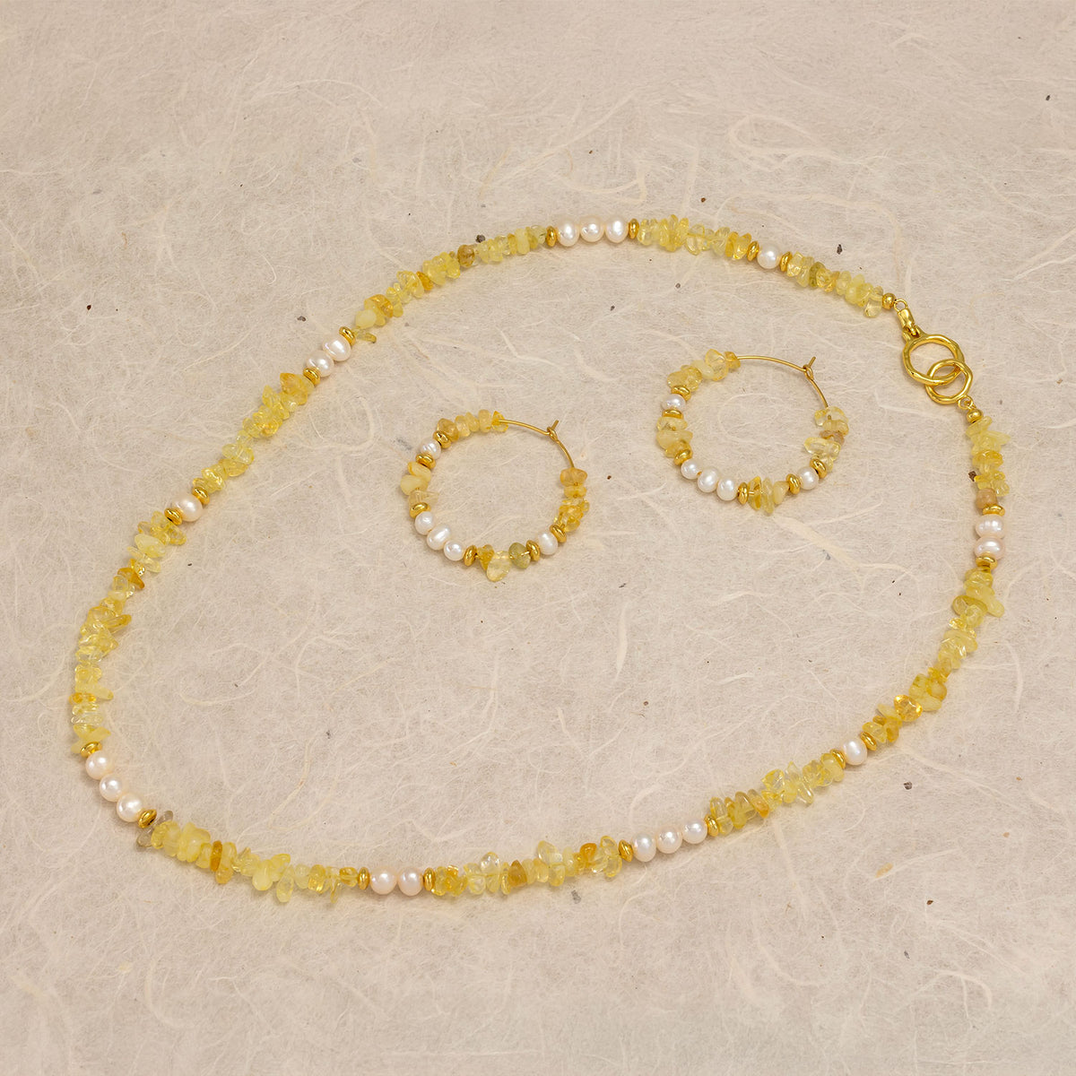 Gold Vermeil, Citrene & Freshwater Pearl Hoops