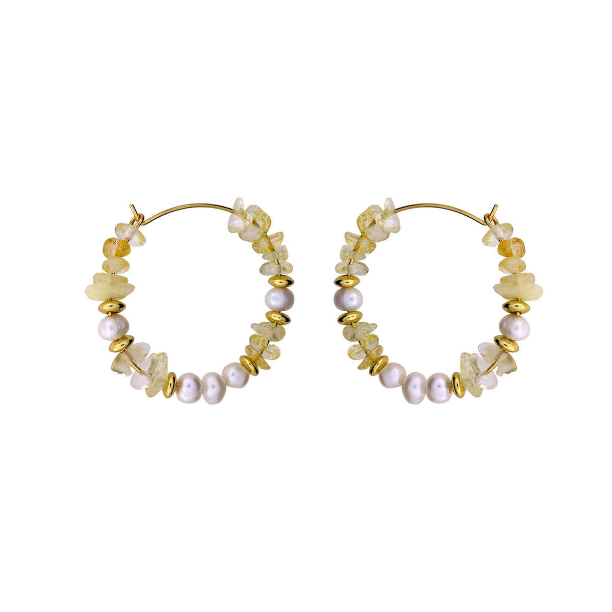 Gold Vermeil, Citrene &amp; Freshwater Pearl Hoops