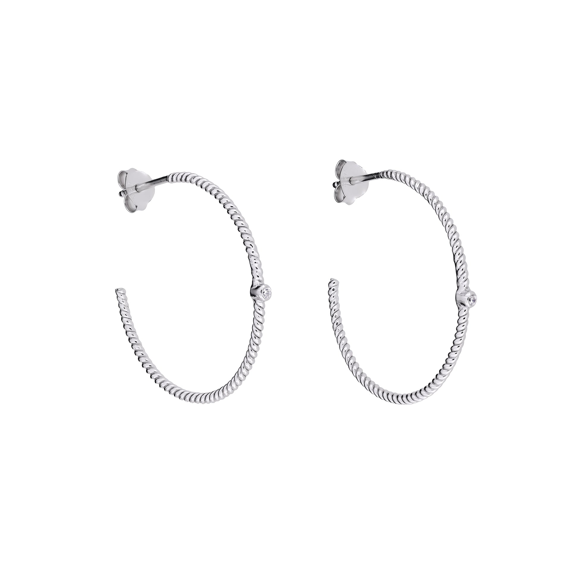Silver Twist and Cubic Zirconia Hoop Earrings