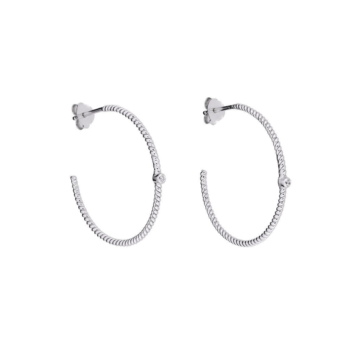 Silver Twist and Cubic Zirconia Hoop Earrings