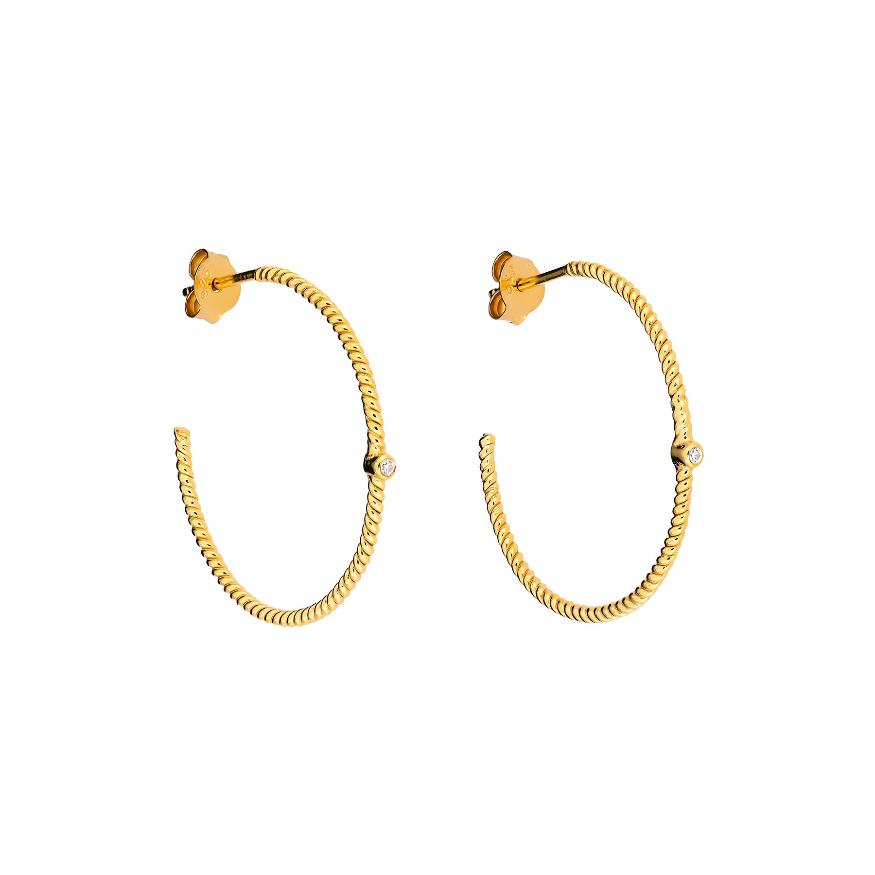 Silver Twist and Cubic Zirconia Hoop Earrings