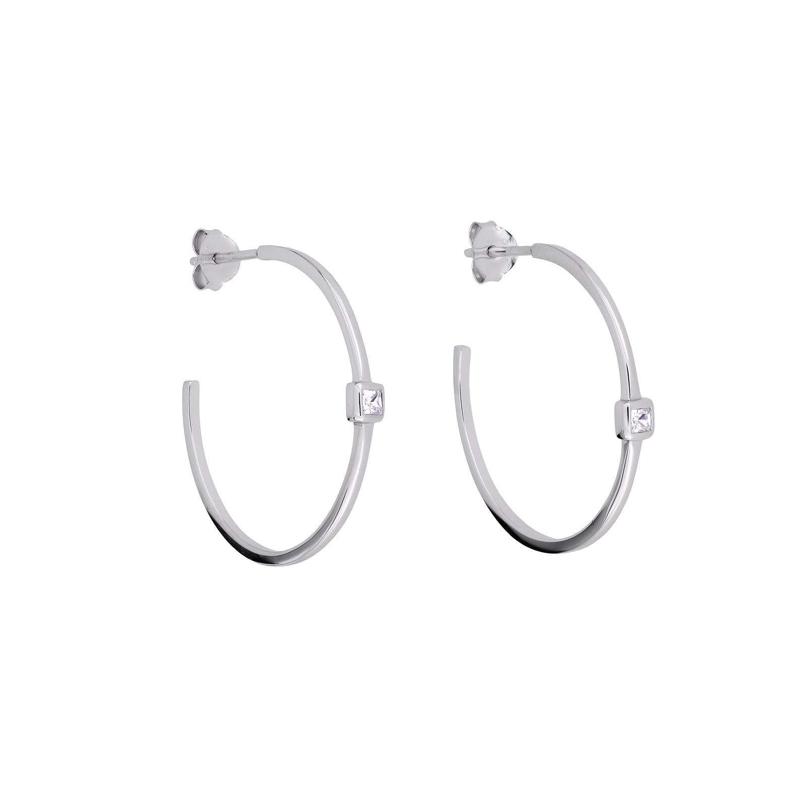 Silver Square Edge Hoops with Cubic Zirconia