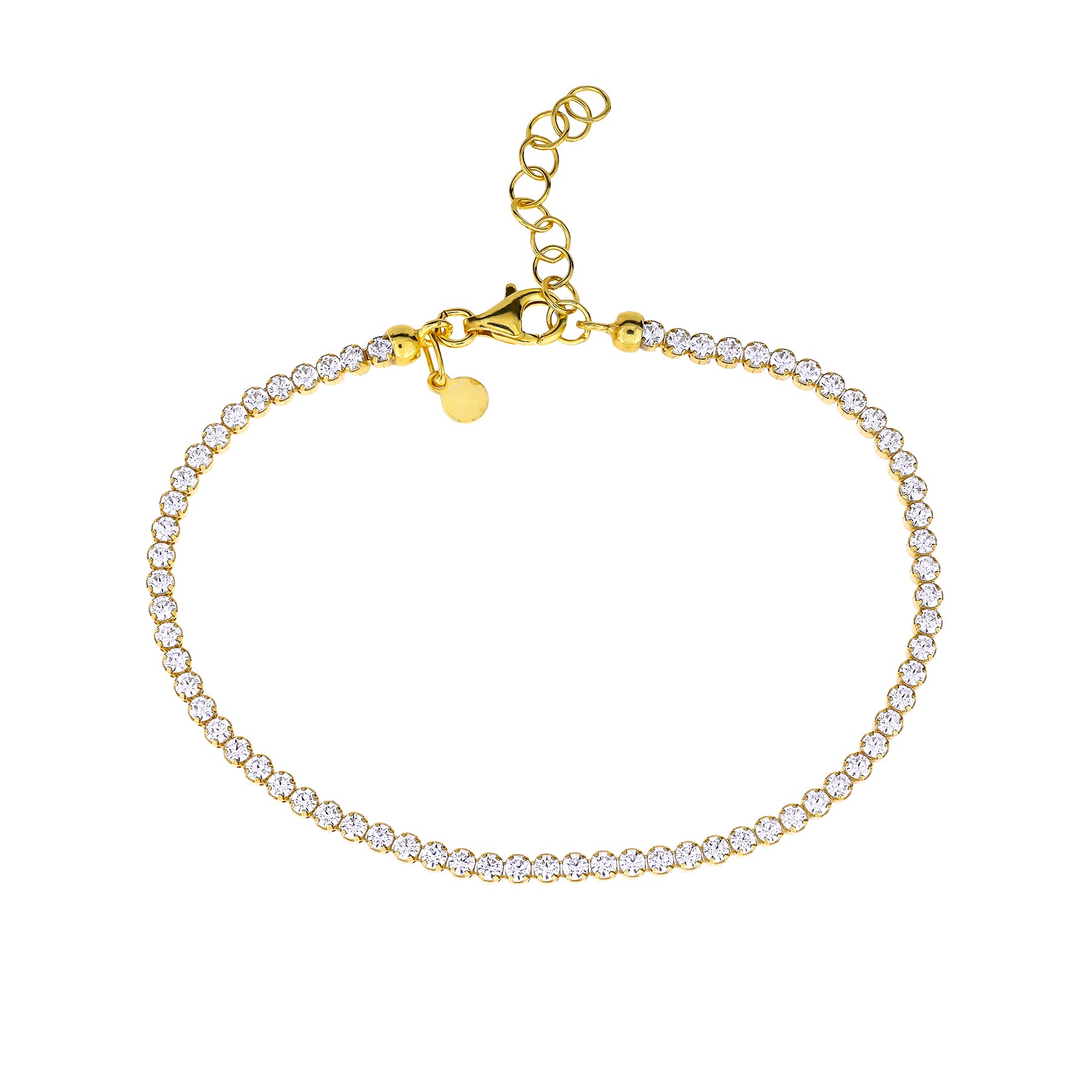 Elegant gold vermeil bracelet featuring a classic tennis design with sparkling cubic zirconia stones set in a refined adjustable chain for versatile luxury.