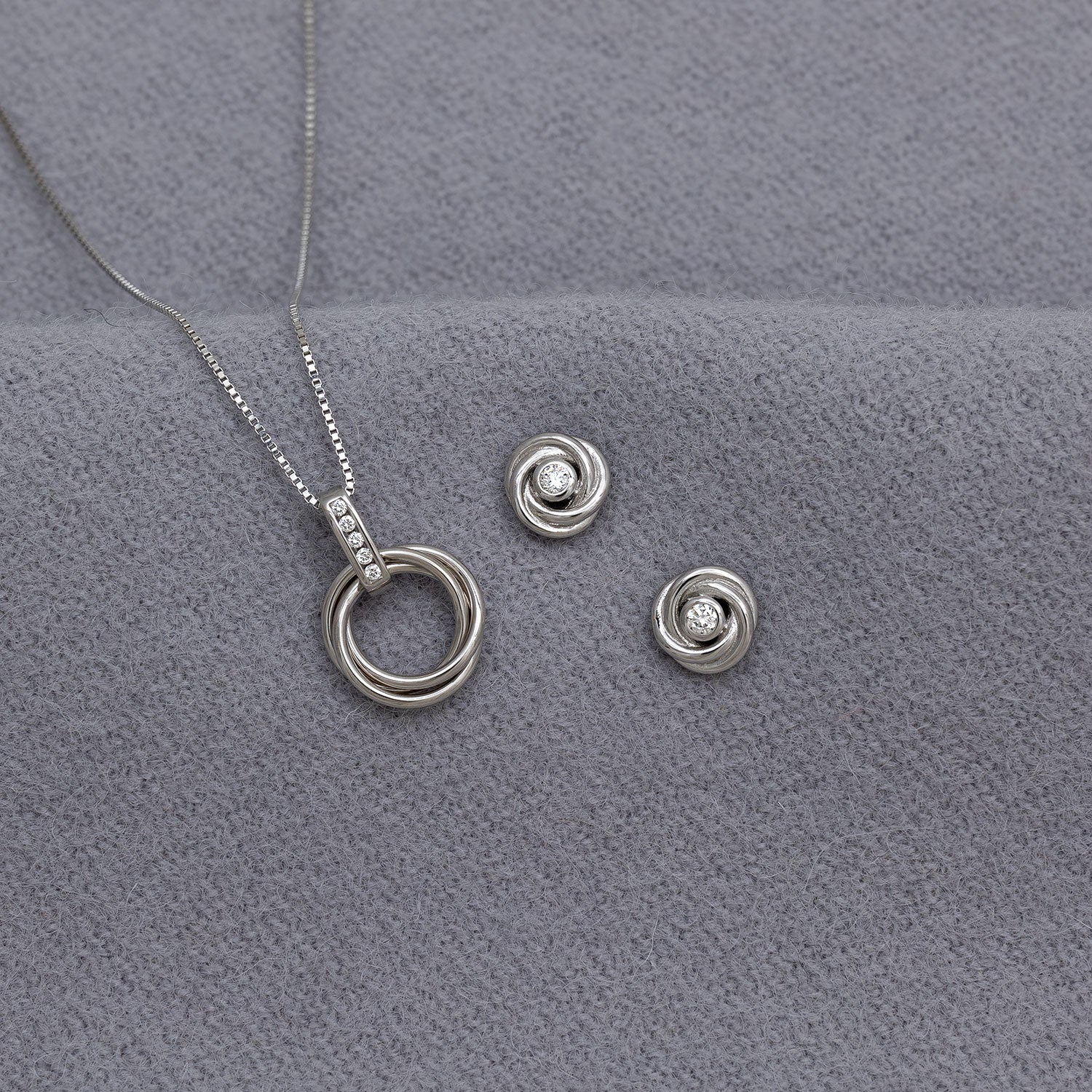 Entangled Silver & 0.06 Carat Lab Grown Diamond Love Knot Pendant