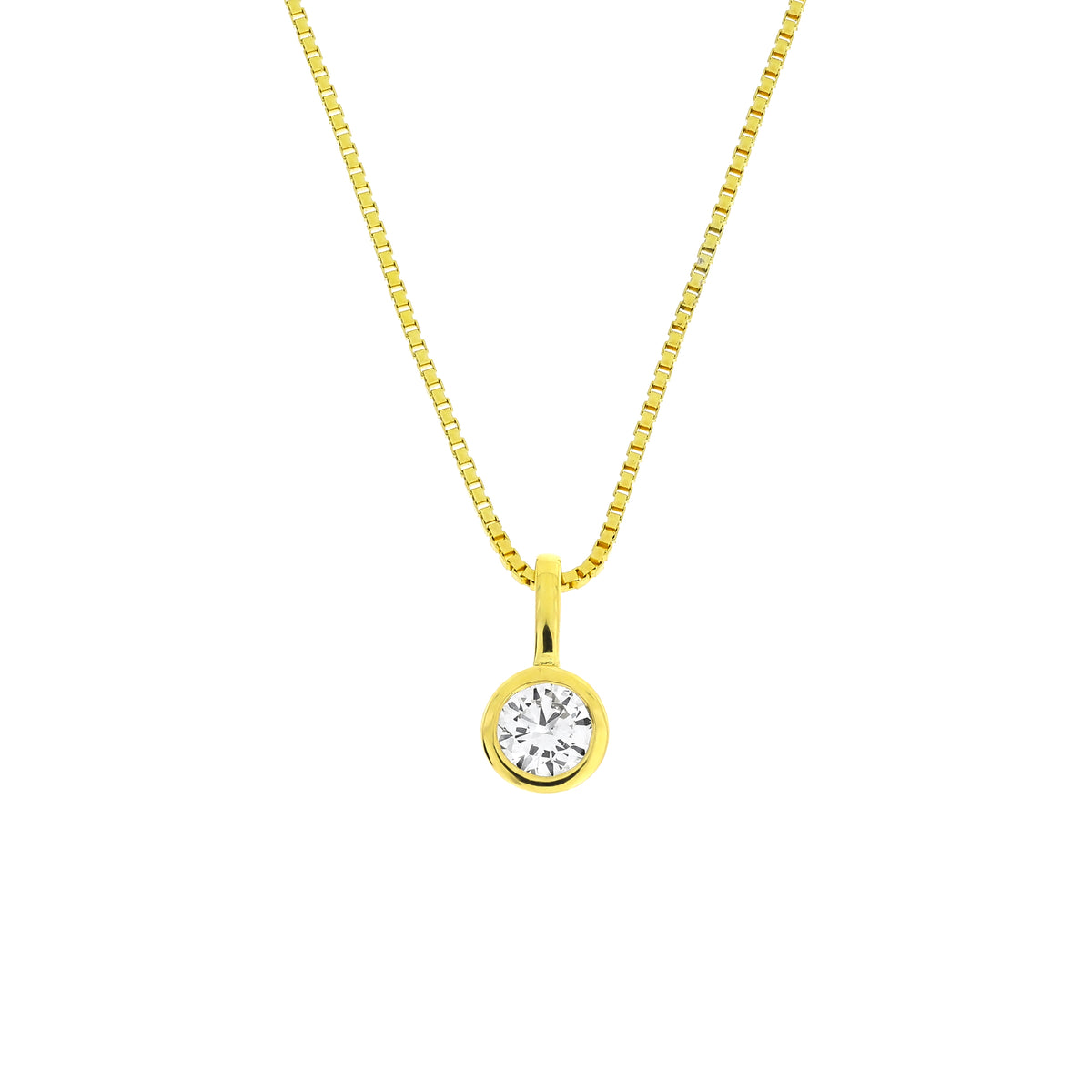 Elegant gold vermeil pendant necklace featuring a single 0.25 carat lab grown diamond in a bezel setting on a fine chain, embodying refined simplicity.