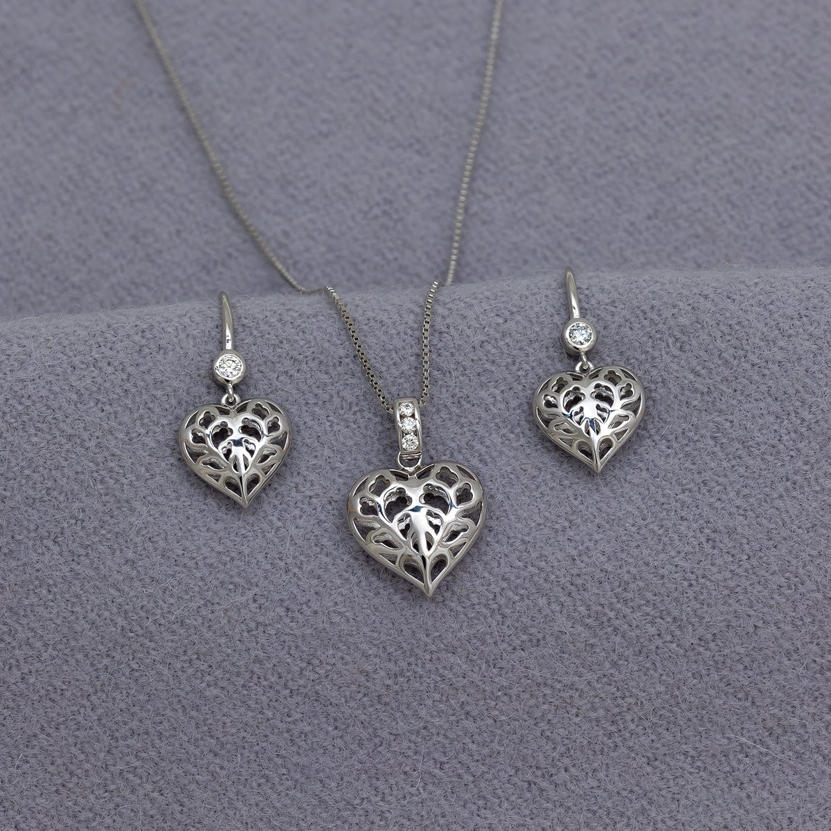 Heart of Yorkshire Silver & 0.07 Carat Lab Grown Diamond Hanging Heart Pendant