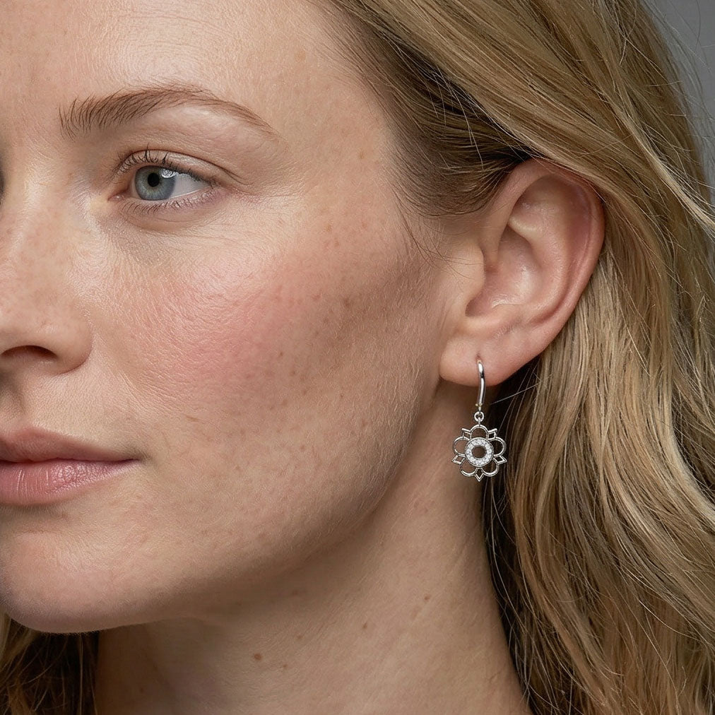 Sterling Silver Cut-Out Yorkshire Rose Mini Drop Earrings