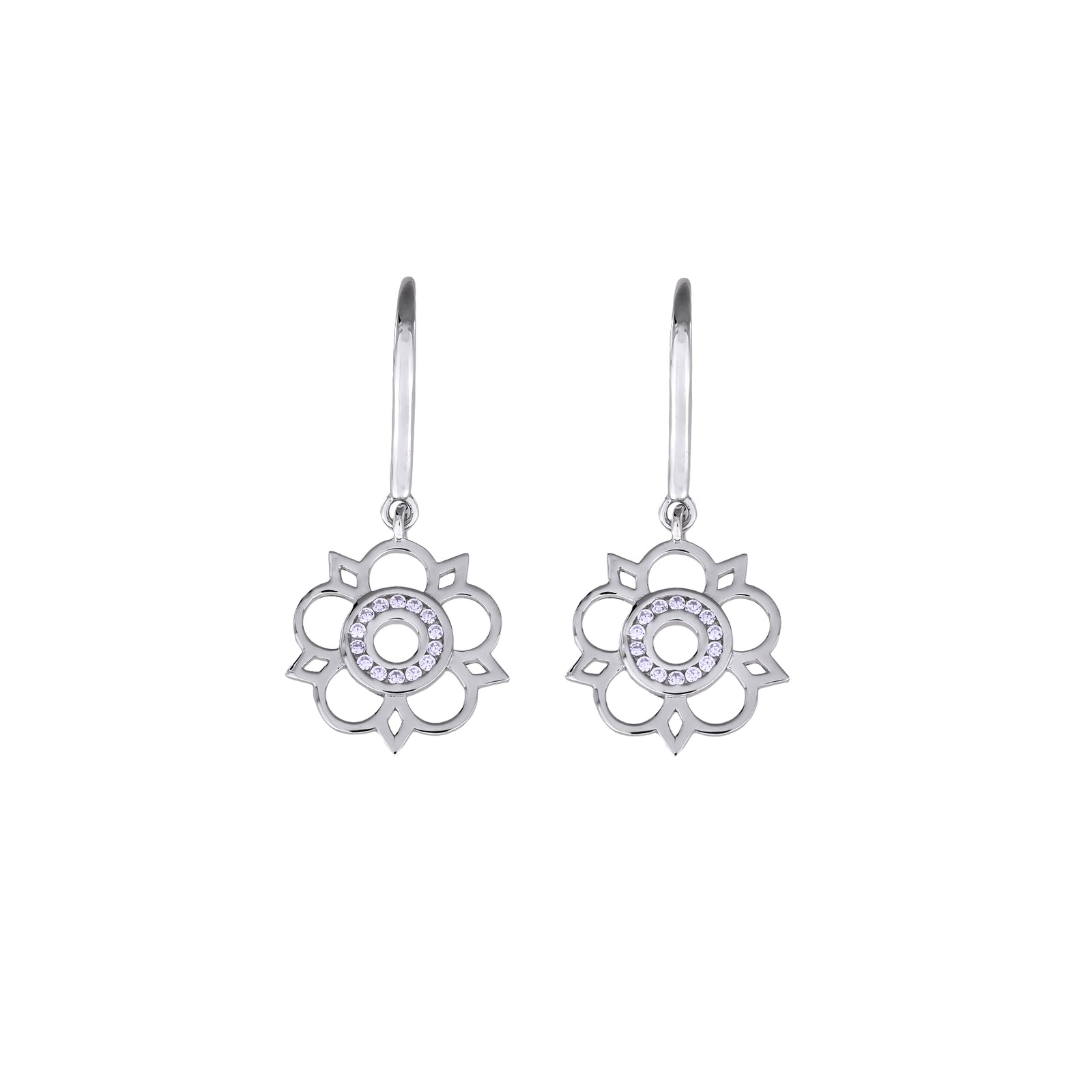 Sterling Silver Cut-Out Yorkshire Rose Mini Drop Earrings