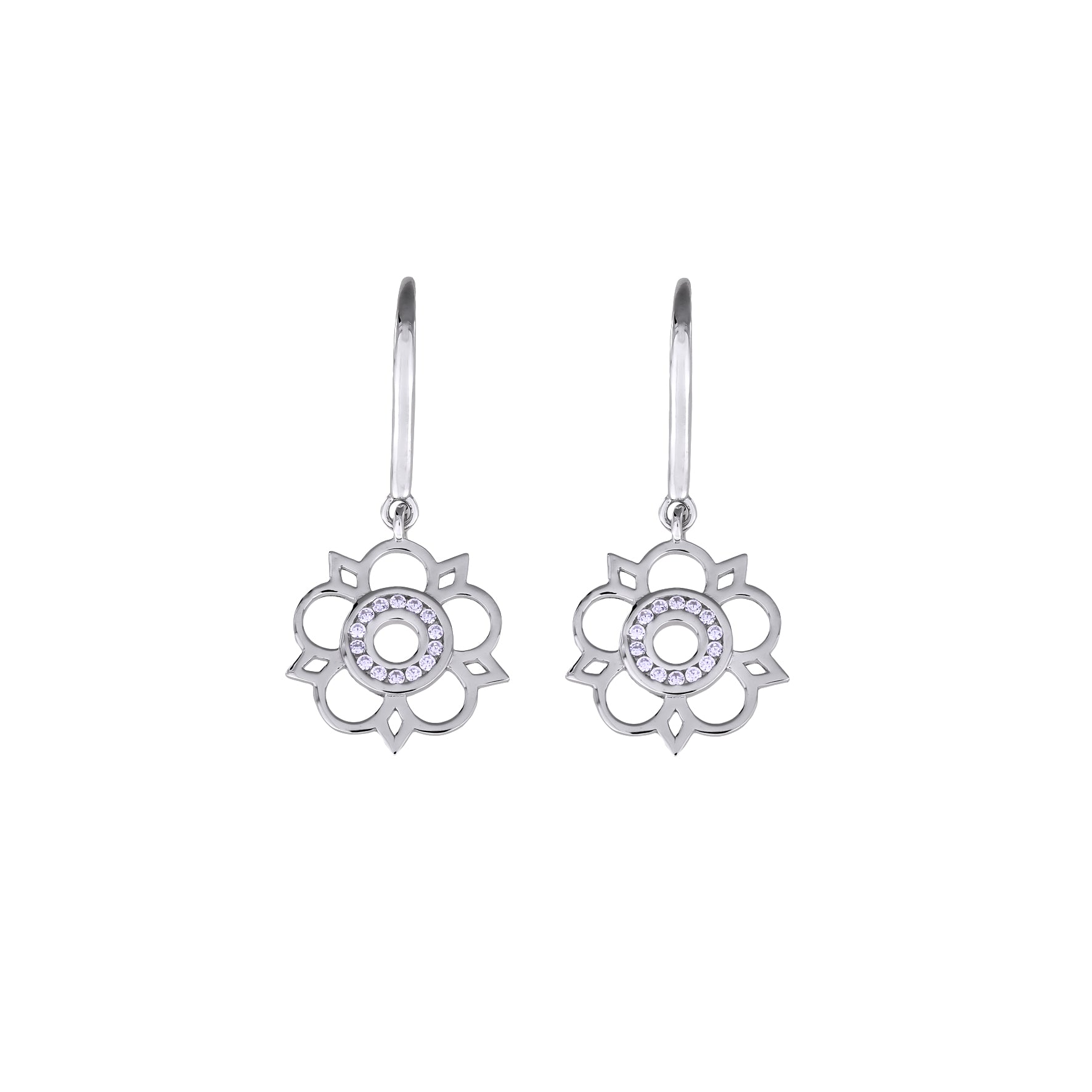 Sterling Silver Cut-Out Yorkshire Rose Mini Drop Earrings
