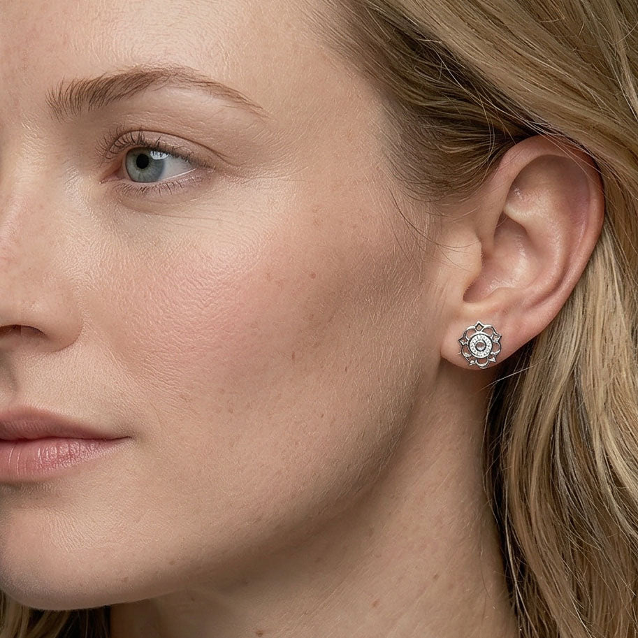 Sterling Silver Cut-Out Yorkshire Rose Mini Stud Earrings