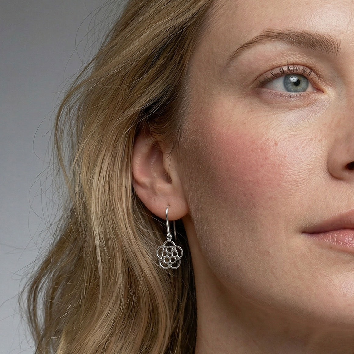 Sterling Silver Stylised Yorkshire Rose Drop Earrings