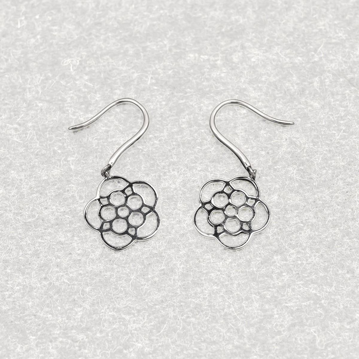 Sterling Silver Stylised Yorkshire Rose Drop Earrings
