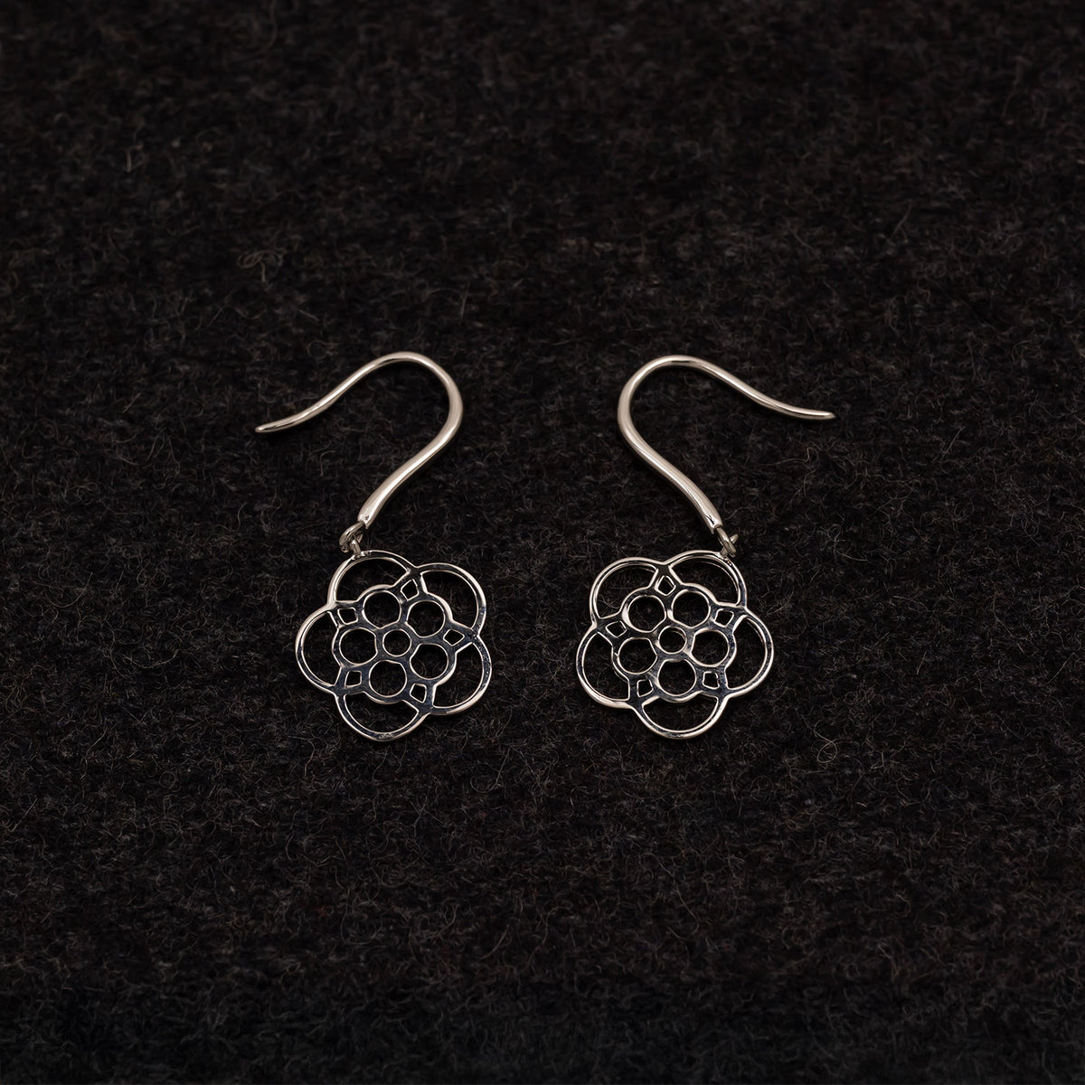 Sterling Silver Stylised Yorkshire Rose Drop Earrings